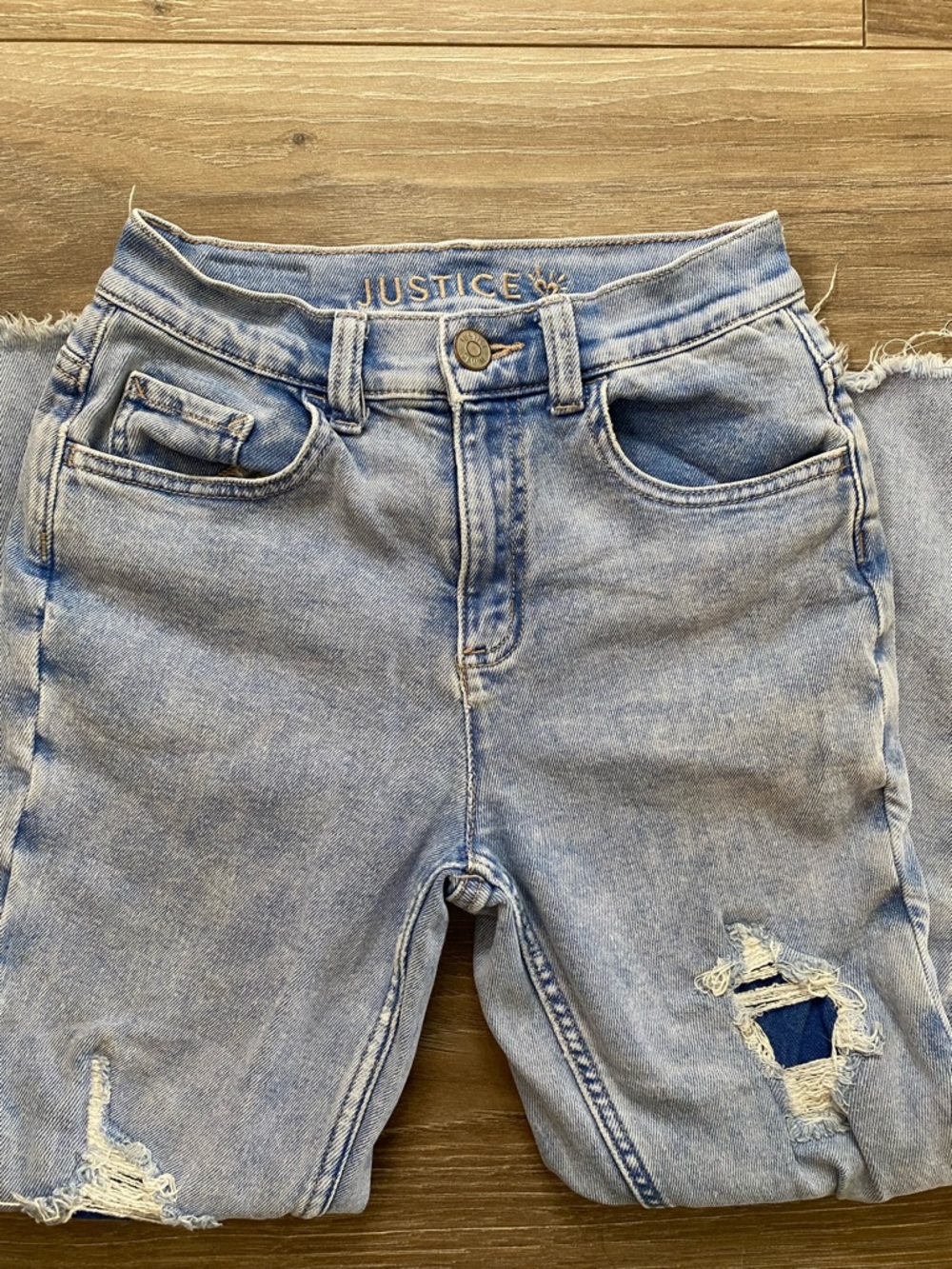 Justice Light Blue Straight Leg Distressed Jeans